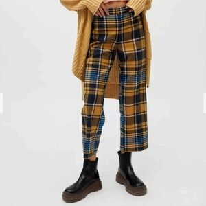 Urban Outfitters - Plaid High Waisted Trousers - Yellow/Navy - Women's Size 4